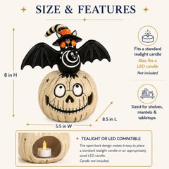 Halloween "Bat on Pumpkin" Ceramic Tealight Holder