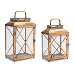 Antique Brass Styled Metal Lantern Set of 2