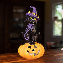 Blue Sky Clayworks Black Cat on Pumpkin Candle House