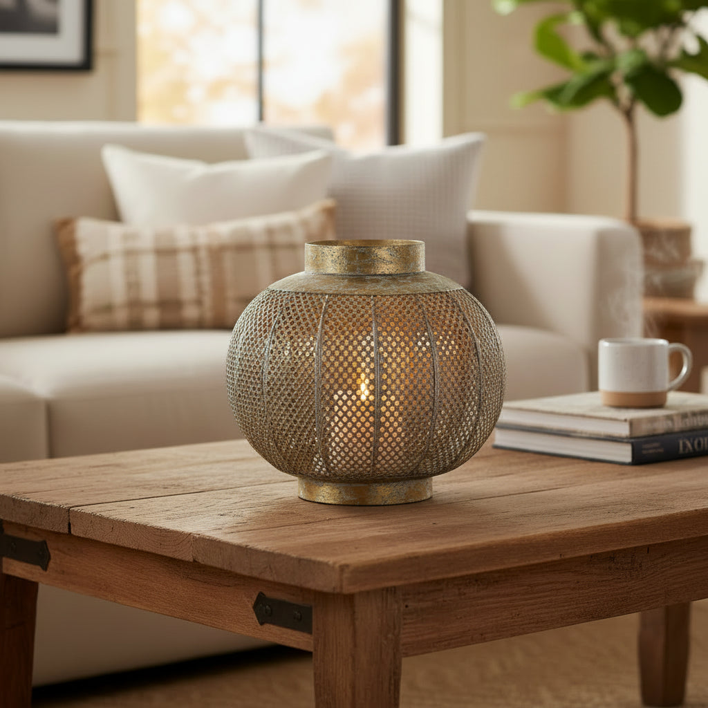 Bohemian Distressed Punched Metal Lantern