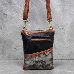 Brisk Crossbody Bag with Phone Pocket | Carbon Gray Upcycled Leather Crossbody Purse for Women | Vaan & Co.