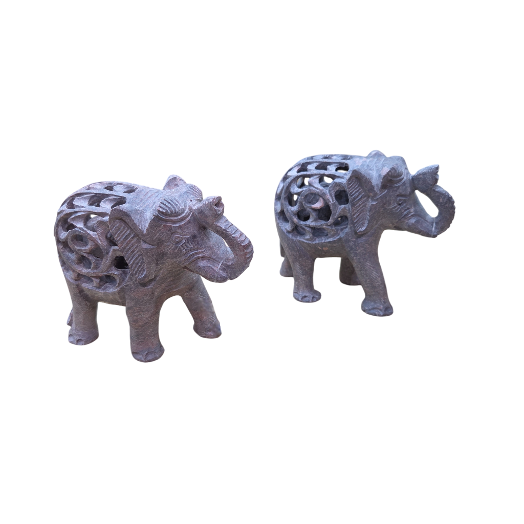 Carved Stone Double Elephant | Gorara Stone