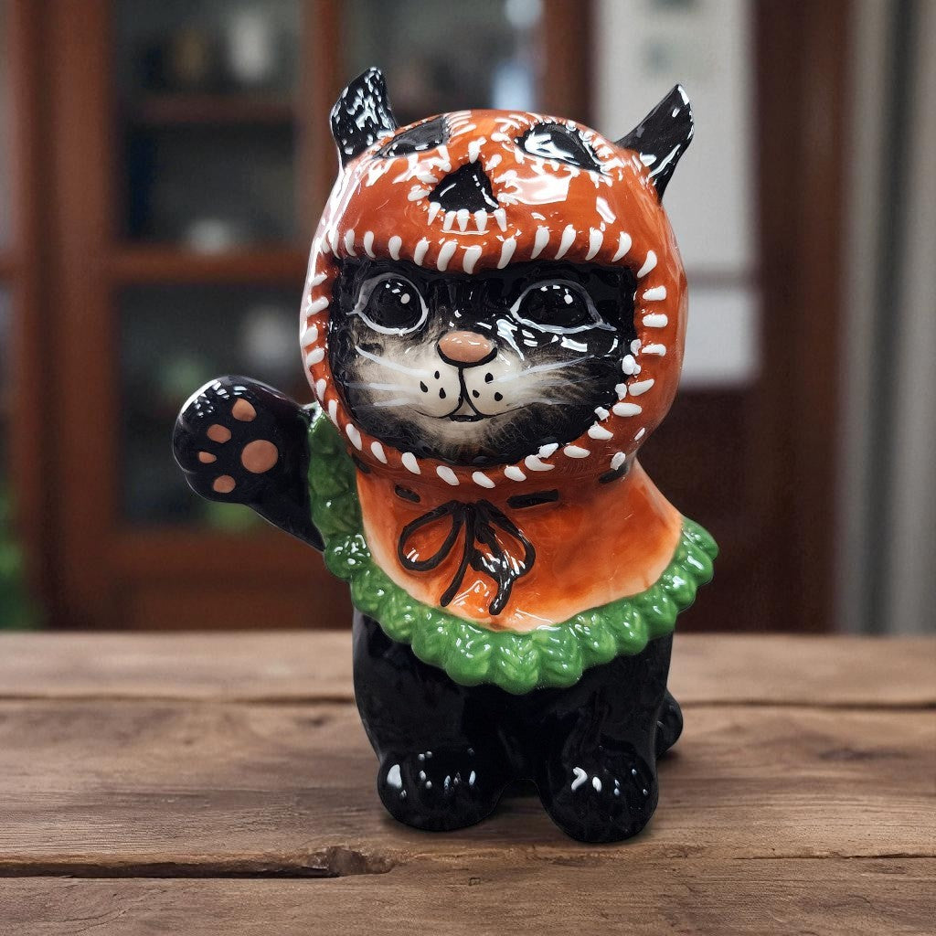 Cat with Pumpkin Head Hat
