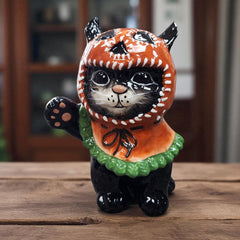 Cat with Pumpkin Head Hat