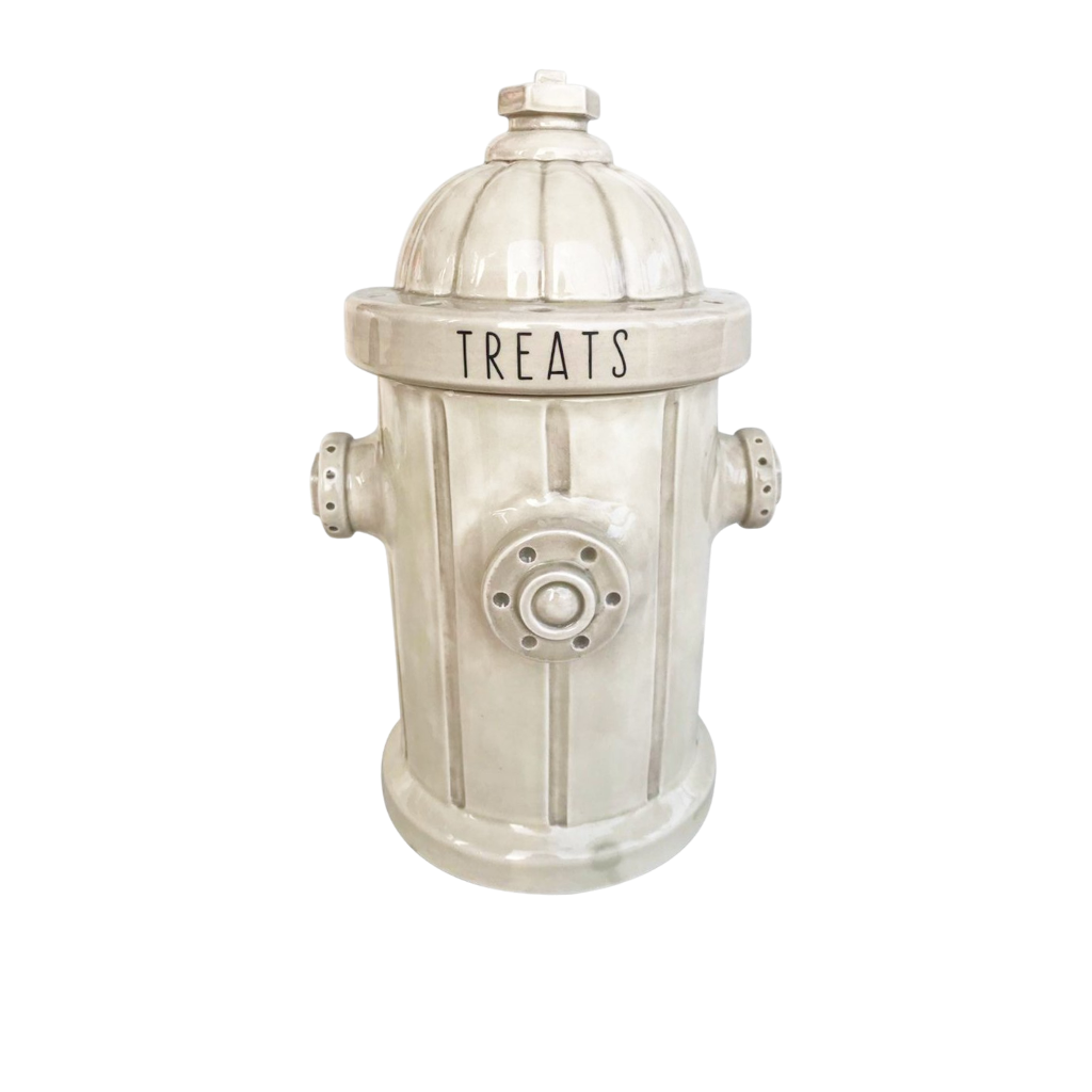 Ceramic Fire Hydrant Treat Jar | Antiqued White