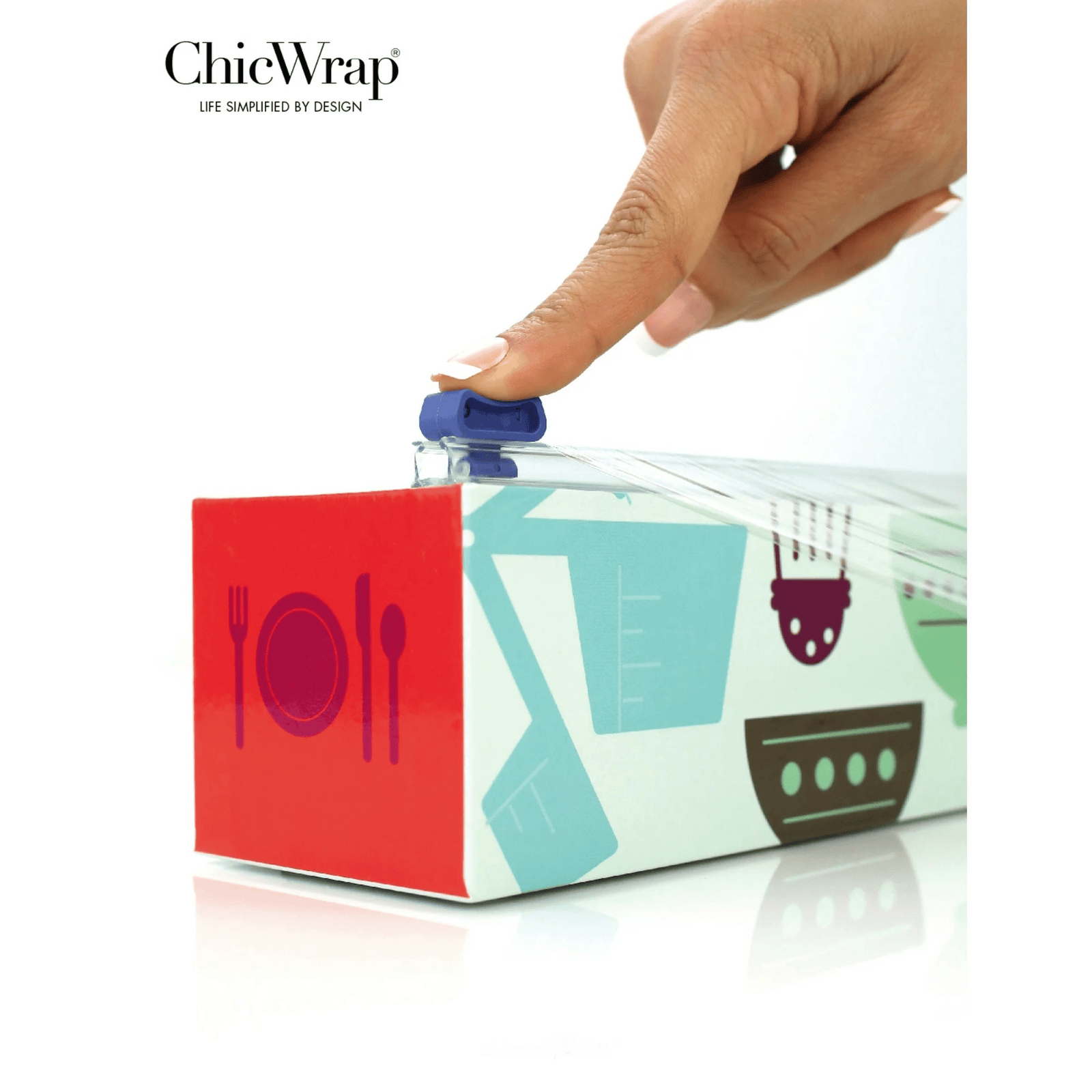 ChicWrap Refillable Plastic Wrap Dispenser for Kitchen with One Roll Included