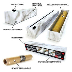 ChicWrap Refillable Plastic Wrap Dispenser for Kitchen with One Roll Included