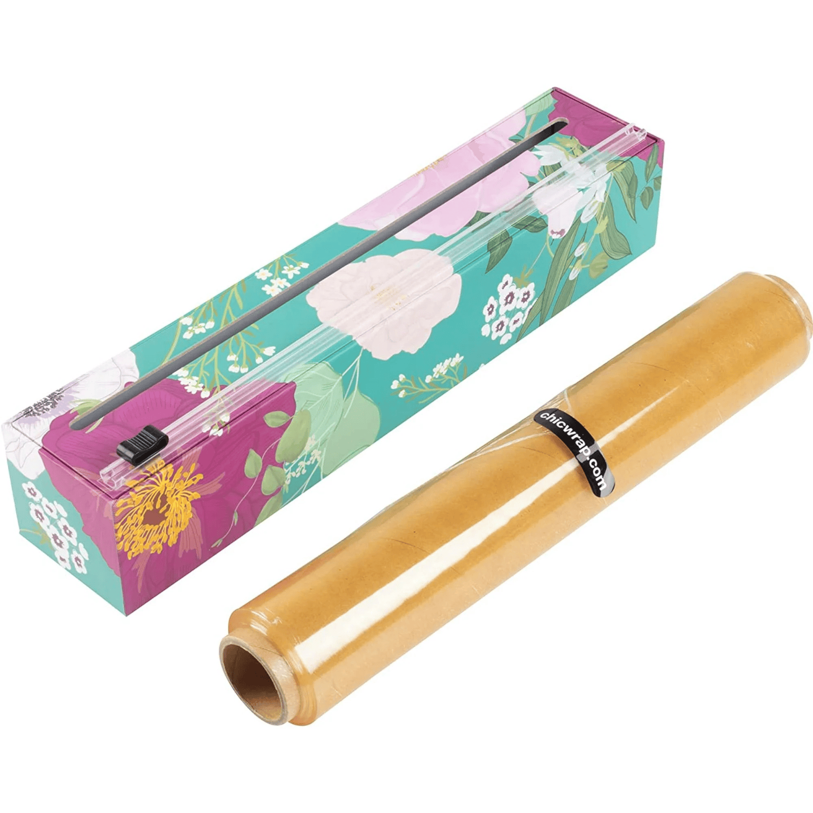 ChicWrap Refillable Plastic Wrap Dispenser for Kitchen with One Roll Included