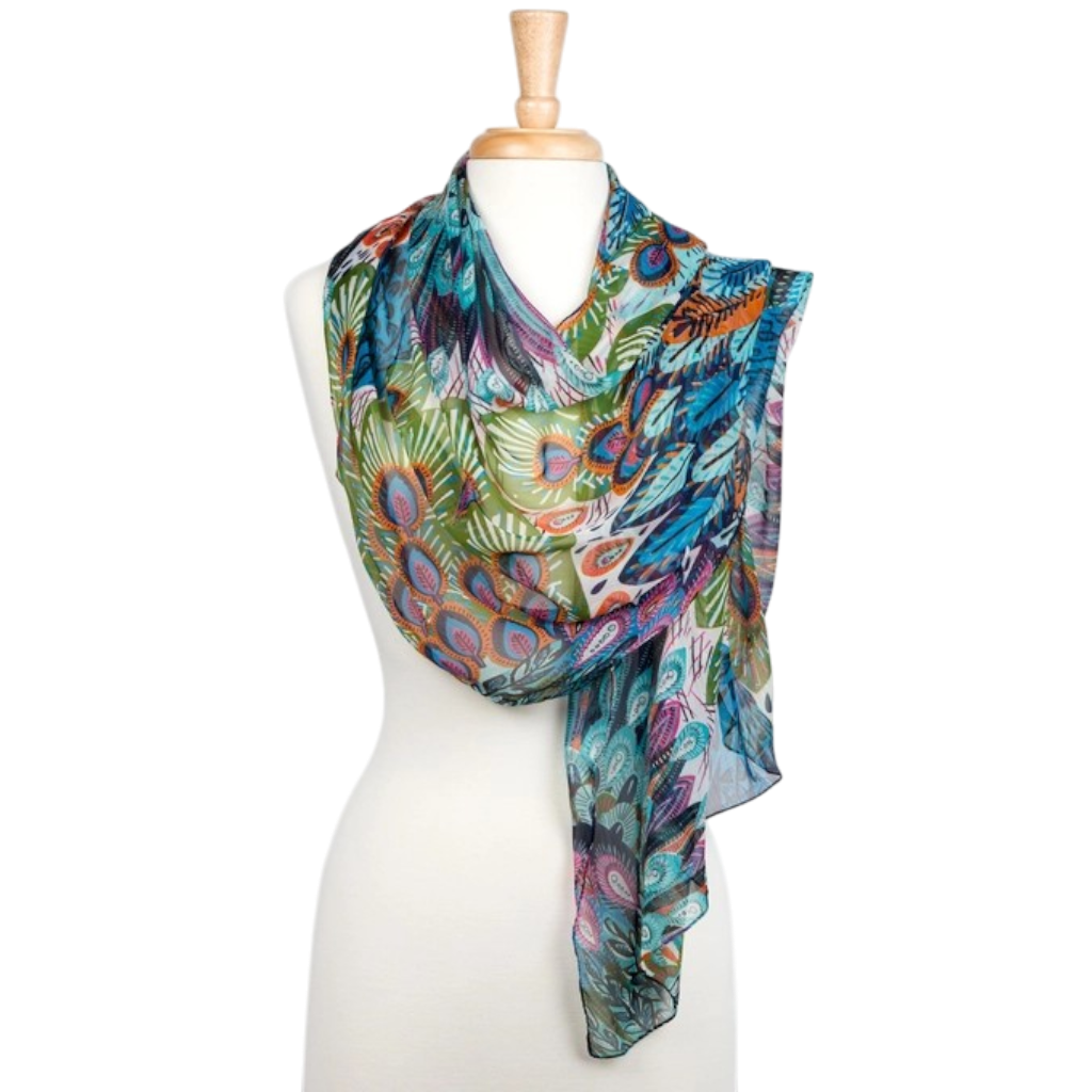 Colorful Peacock Chiffon Scarf