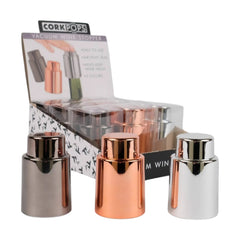 Cork Pops Vacuum Wine Stoppers, Metallic