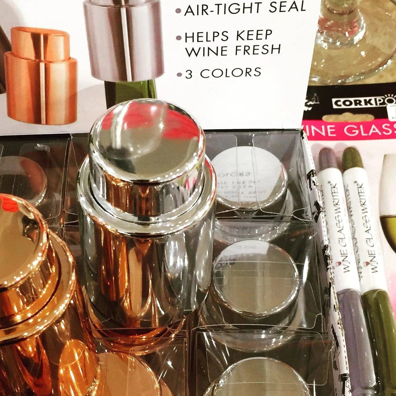 Cork Pops Vacuum Wine Stoppers, Metallic