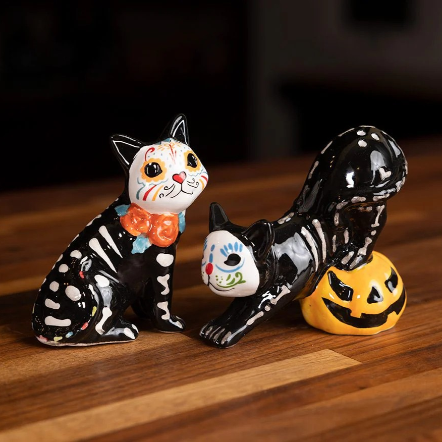 Day of the Dead Cat Salt & Pepper Shaker Set