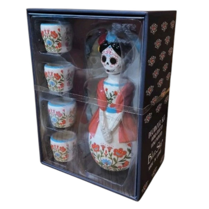 Day of the Dead Maria 5-Piece Decanter Set - Handcrafted Ceramic