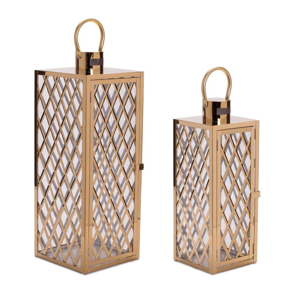 Decorative Gold Stainless Steel Lantern Set of 2