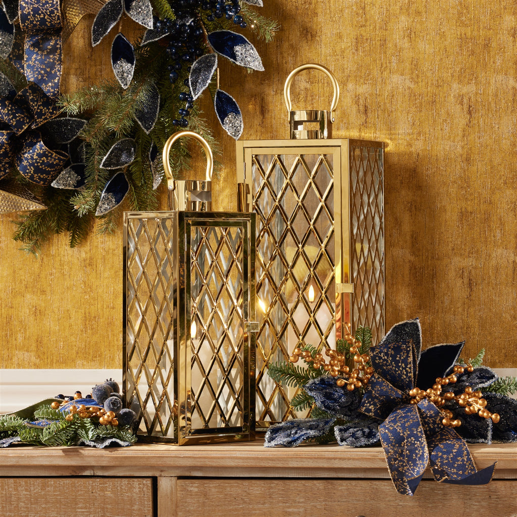 Decorative Gold Stainless Steel Lantern Set of 2
