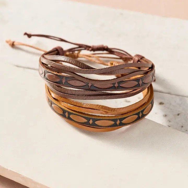 Embossed Leather Bracelets | Set of 2