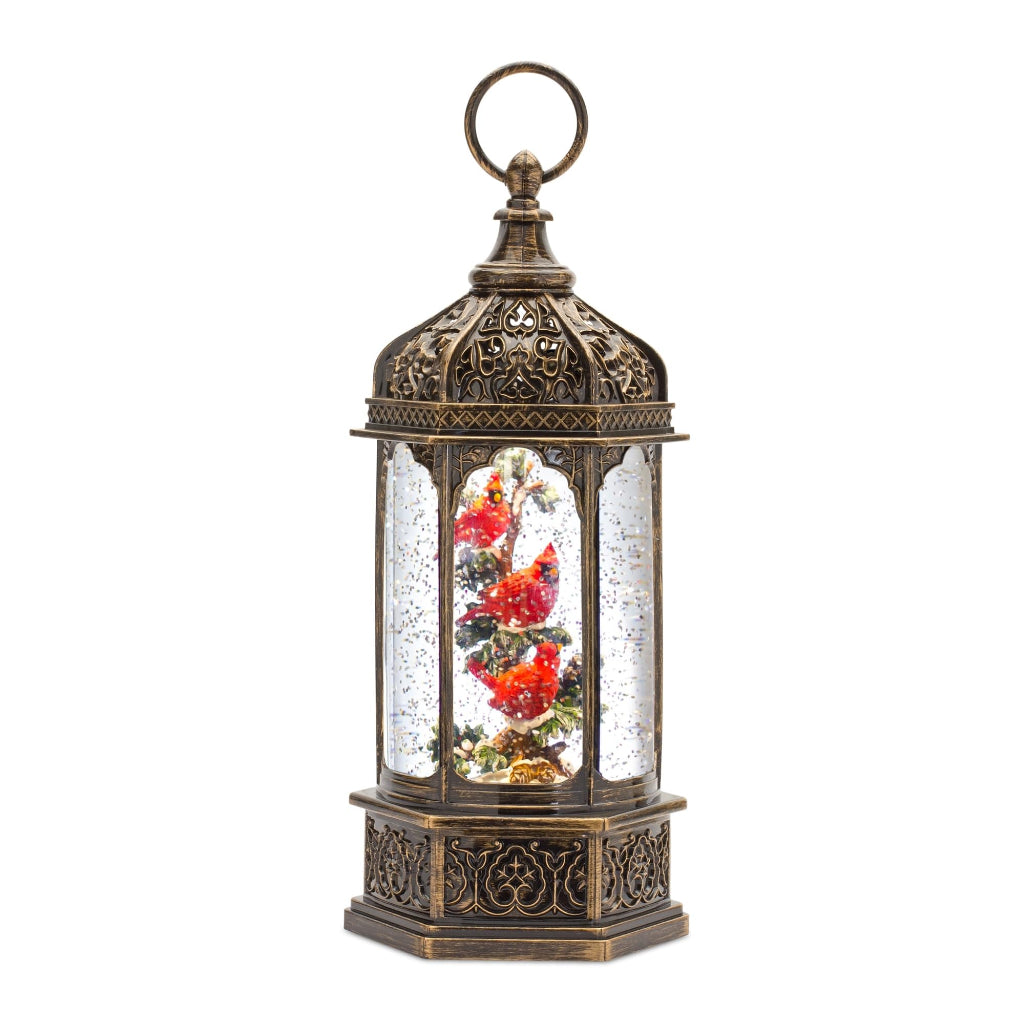 Enchanting Lantern Snow Globe with Cardinals