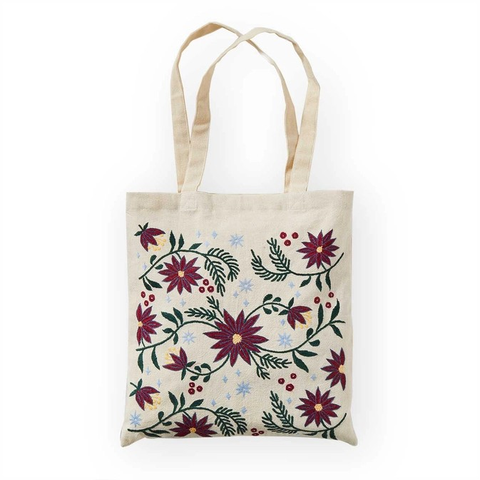 Festive Florals Embroidered Tote Bag
