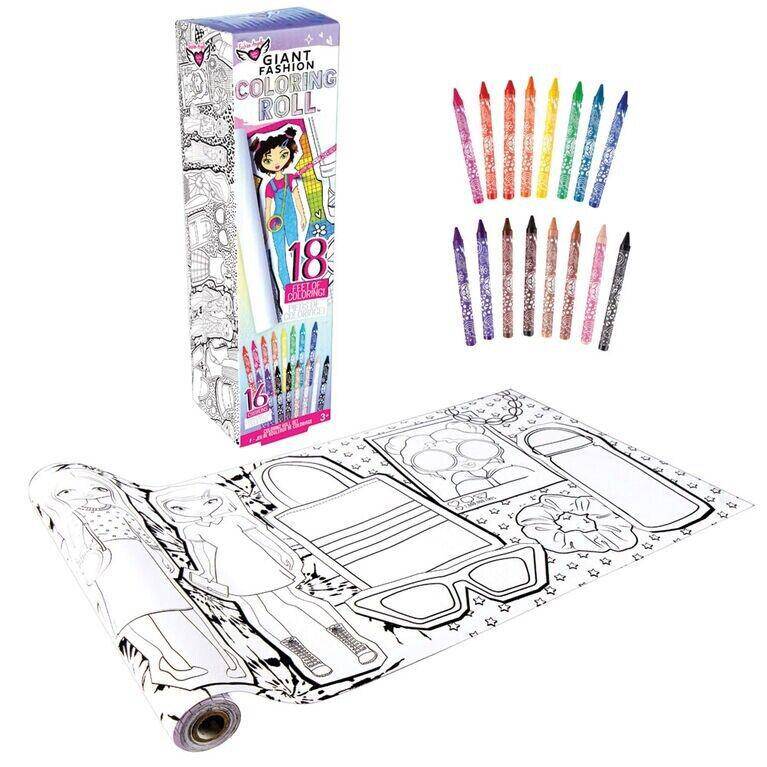 Giant Fashion Coloring Roll 18 Feet of Coloring with 16 Crayons - Fashion Angels