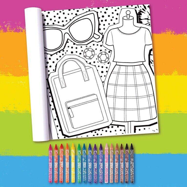 Giant Fashion Coloring Roll 18 Feet of Coloring with 16 Crayons - Fashion Angels