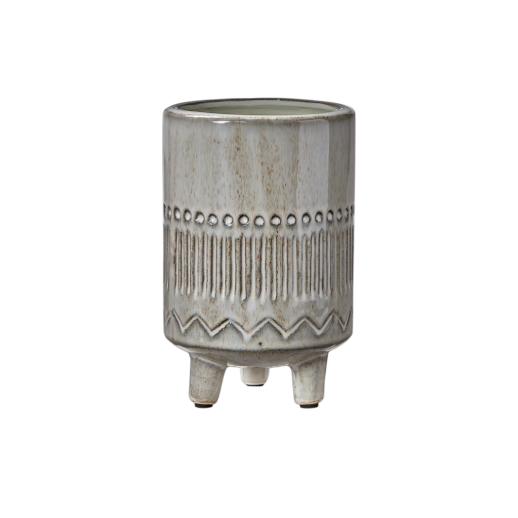 Glazed Pottery Footed Planter | Whitewash Terracotta