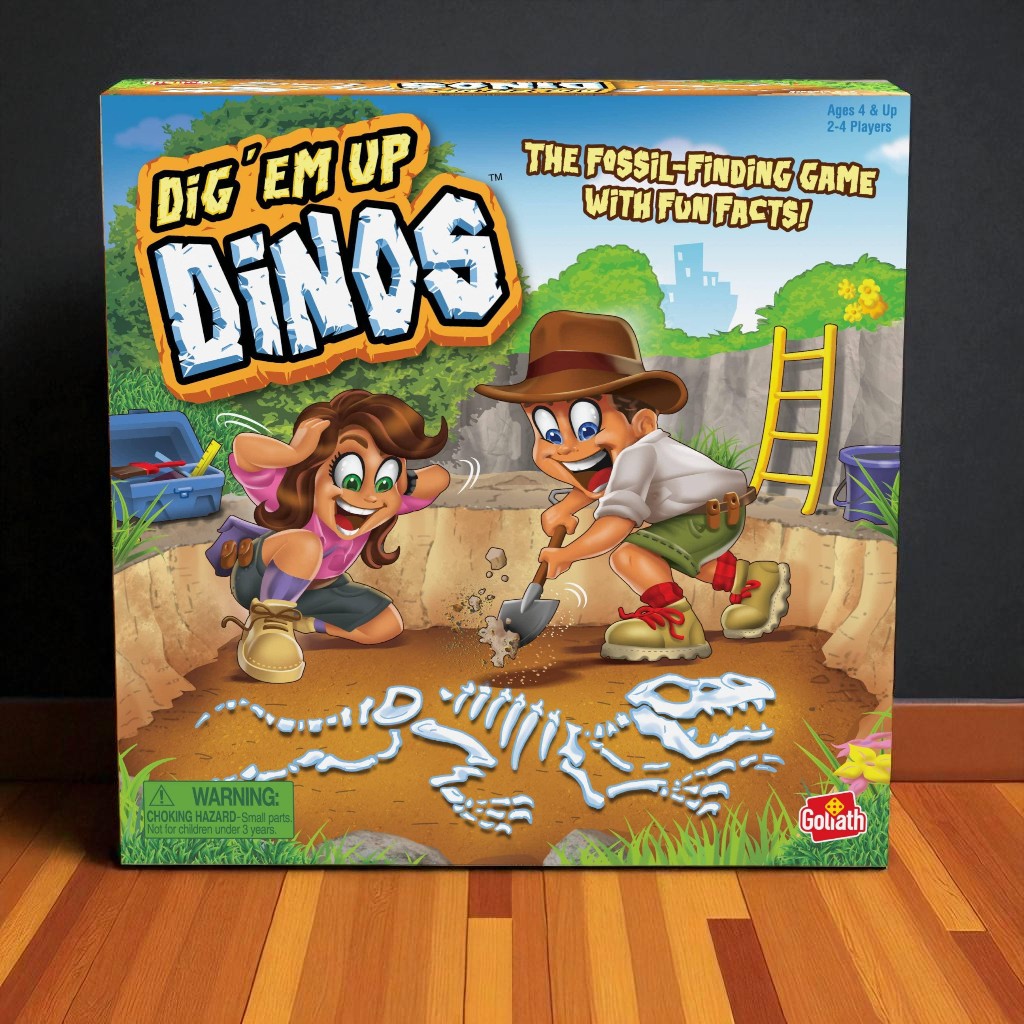 Goliath Dig 'Em Up Dinos - Fossil-Finding, Dino-Building Game Includes Fun Dinosaur Facts - 2-4 Players, Ages 4 and Up