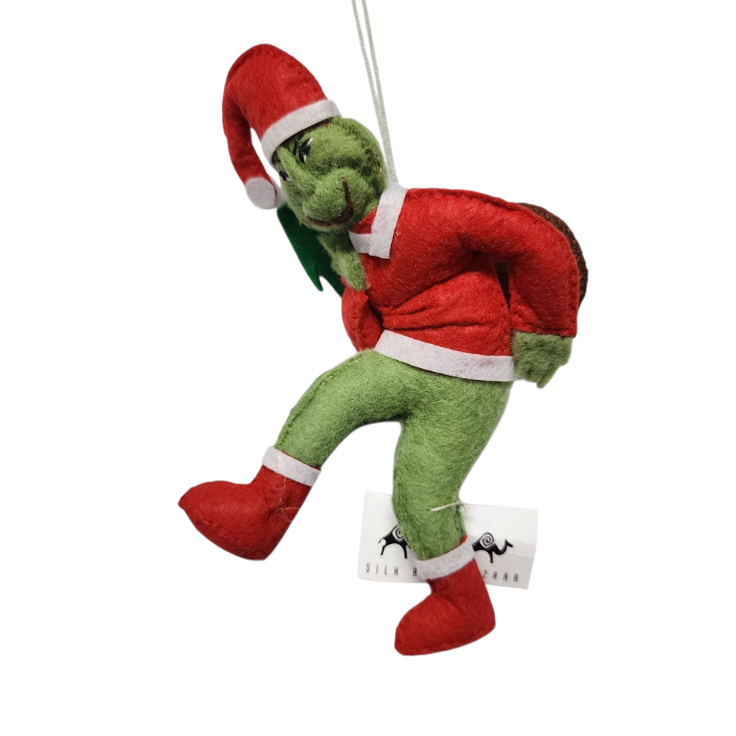 Grinch Santa Ornament | Handcrafted Felt Hanging Decor