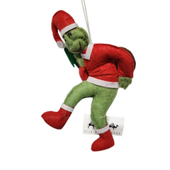 Grinch Santa Ornament | Handcrafted Felt Hanging Decor