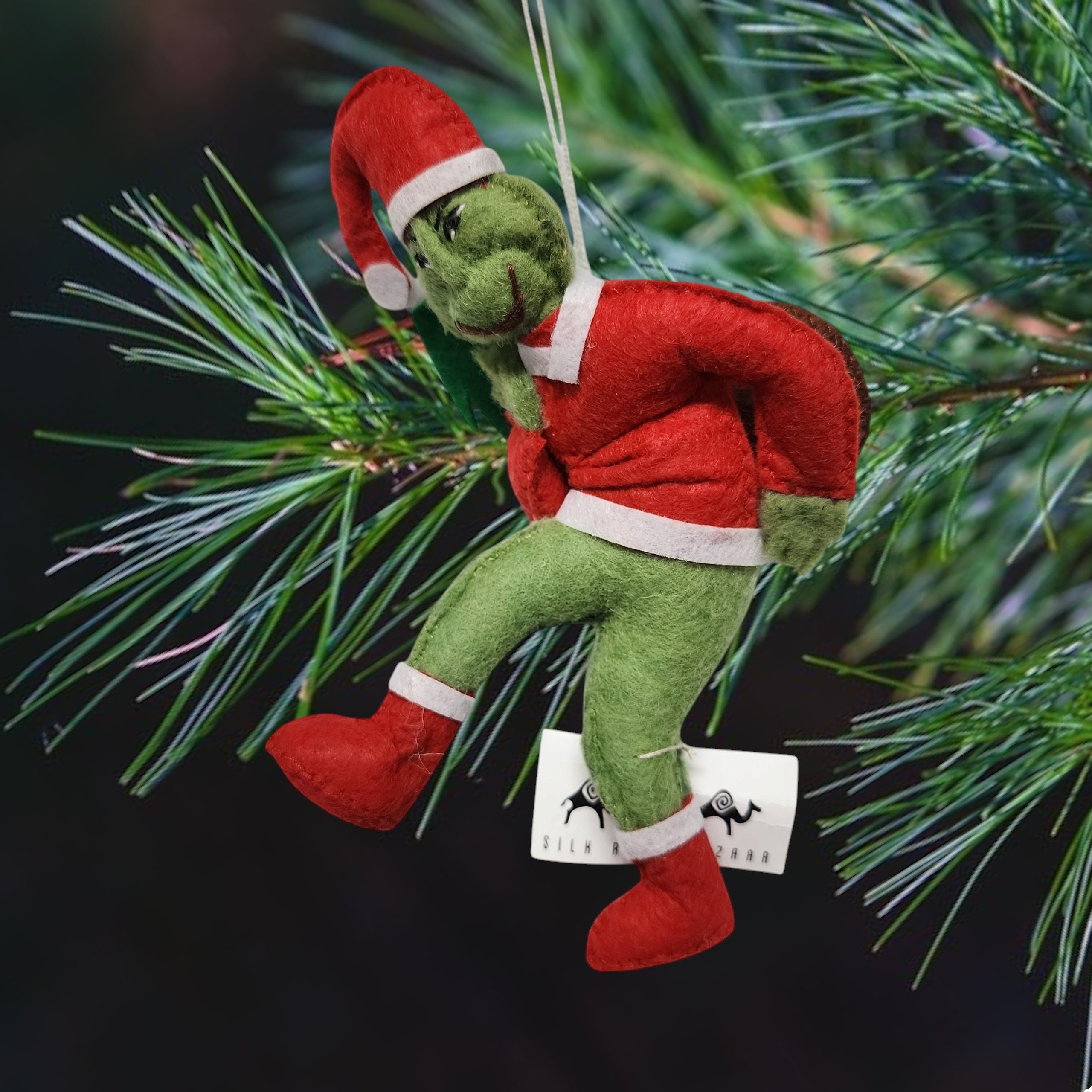 Grinch Santa Ornament | Handcrafted Felt Hanging Decor