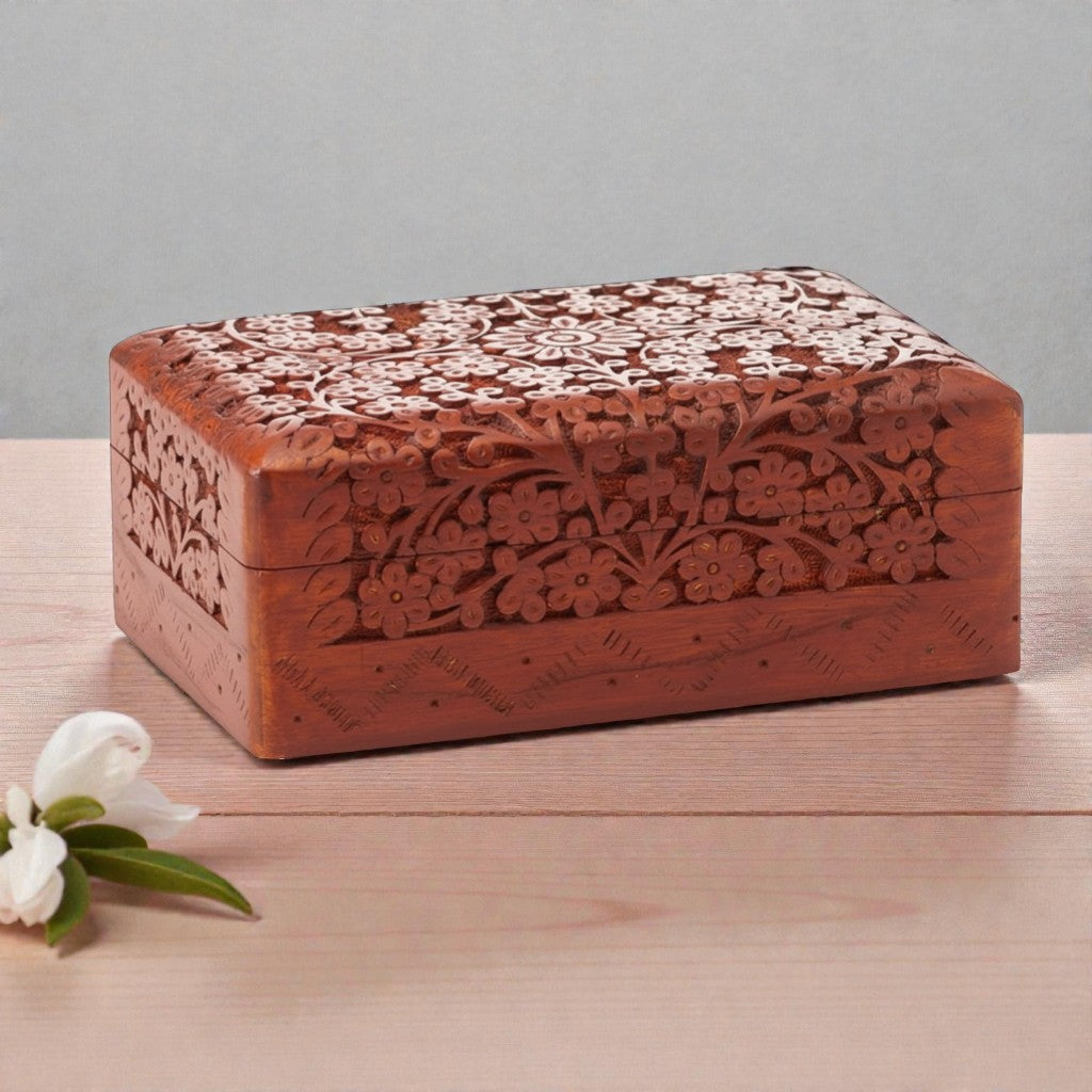 Hand-Carved Floral Trinket Box
