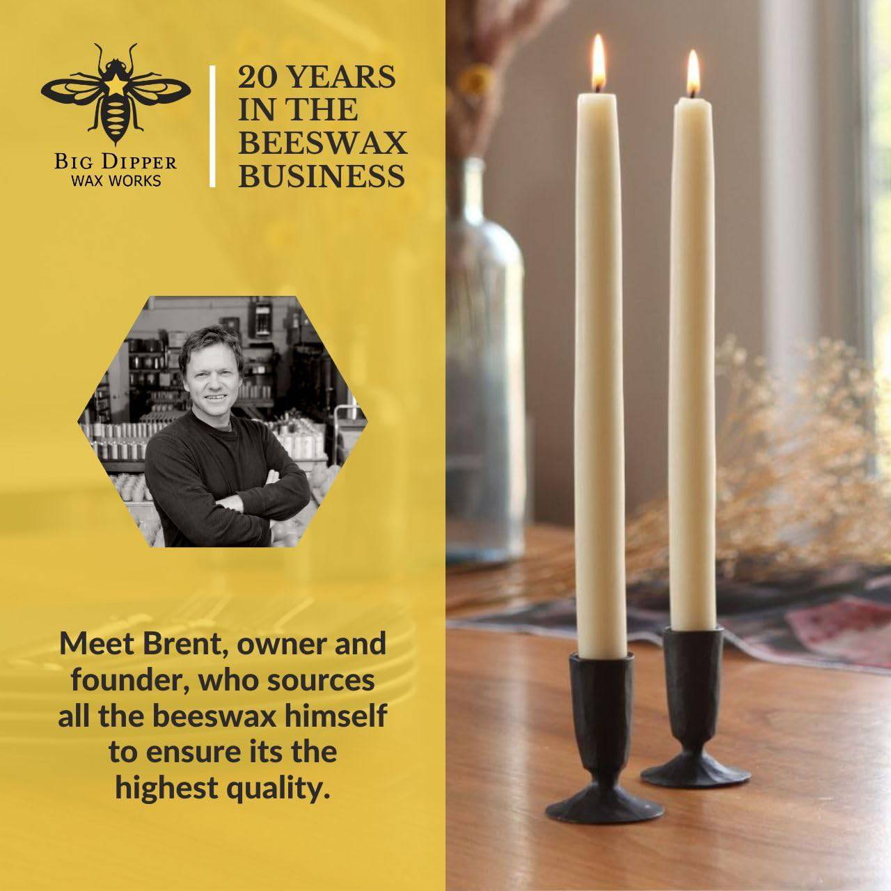 Hand Dipped Beeswax Taper Candles