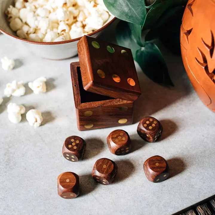 Handcrafted Wood Dice with Storage Box