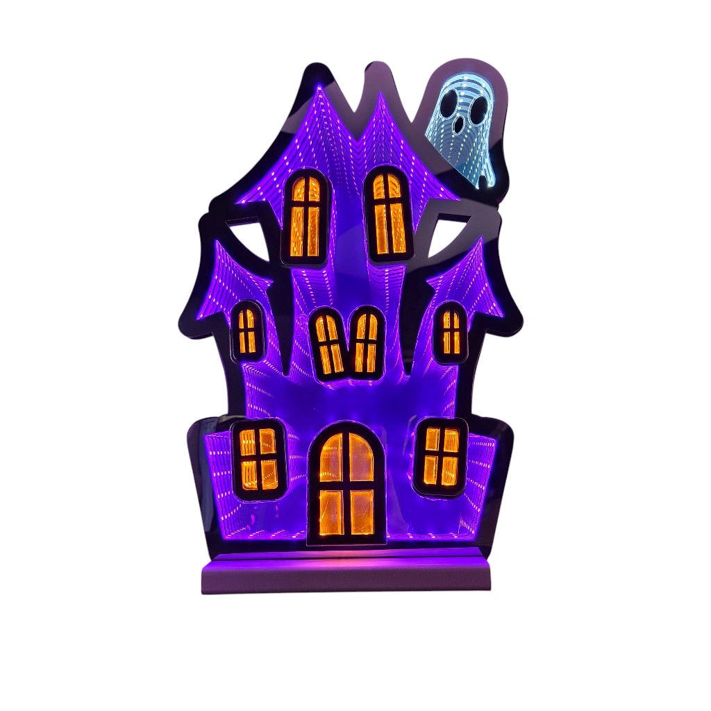 Haunted House with Ghost Infinity Light 16"H