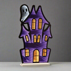 Haunted House with Ghost Infinity Light 16"H
