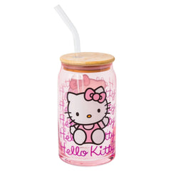 Hello Kitty Gradient Glass Tumbler with Bamboo Lid 16 oz