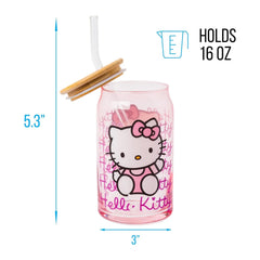 Hello Kitty Gradient Glass Tumbler with Bamboo Lid 16 oz