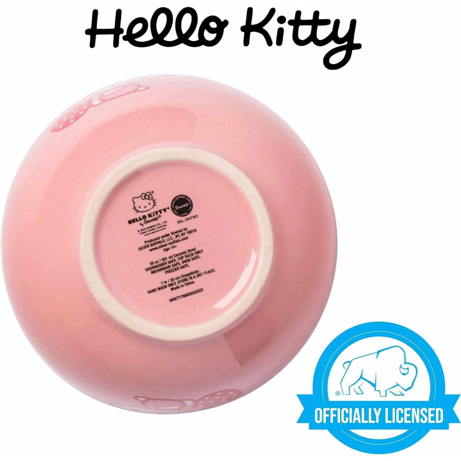 Hello Kitty Strawberry Ramen Bowl with Chopsticks 20 oz