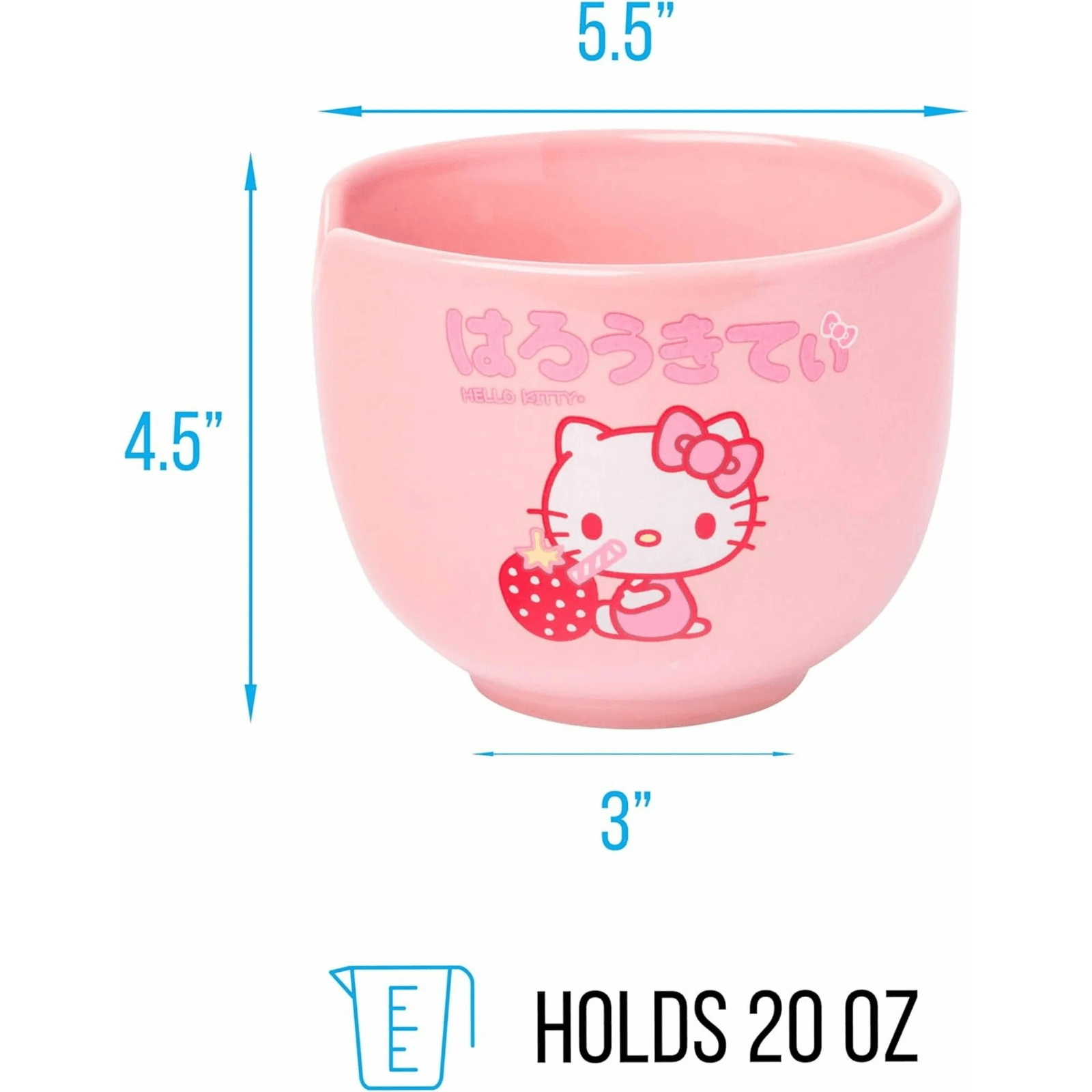 Hello Kitty Strawberry Ramen Bowl with Chopsticks 20 oz