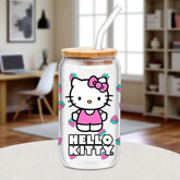 Hello Kitty Strawberry Toss Glass Tumbler with Bamboo Lid 16 oz
