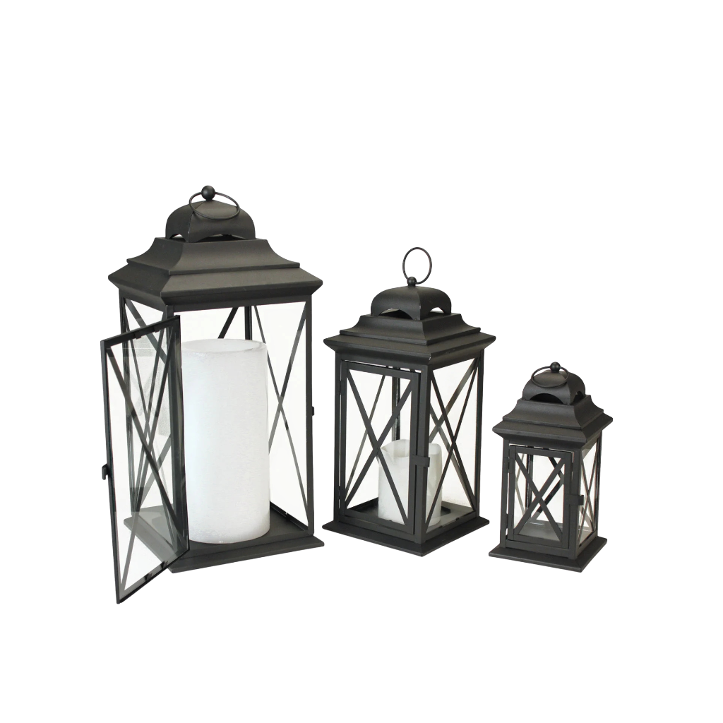 Iron Metal Lantern Set of 3 Black