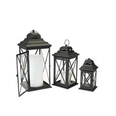 Iron Metal Lantern Set of 3 Black