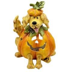 Jack-O-Lantern Pumpkin Dog Candle House