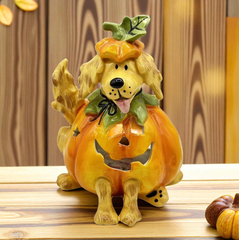 Jack-O-Lantern Pumpkin Dog Candle House