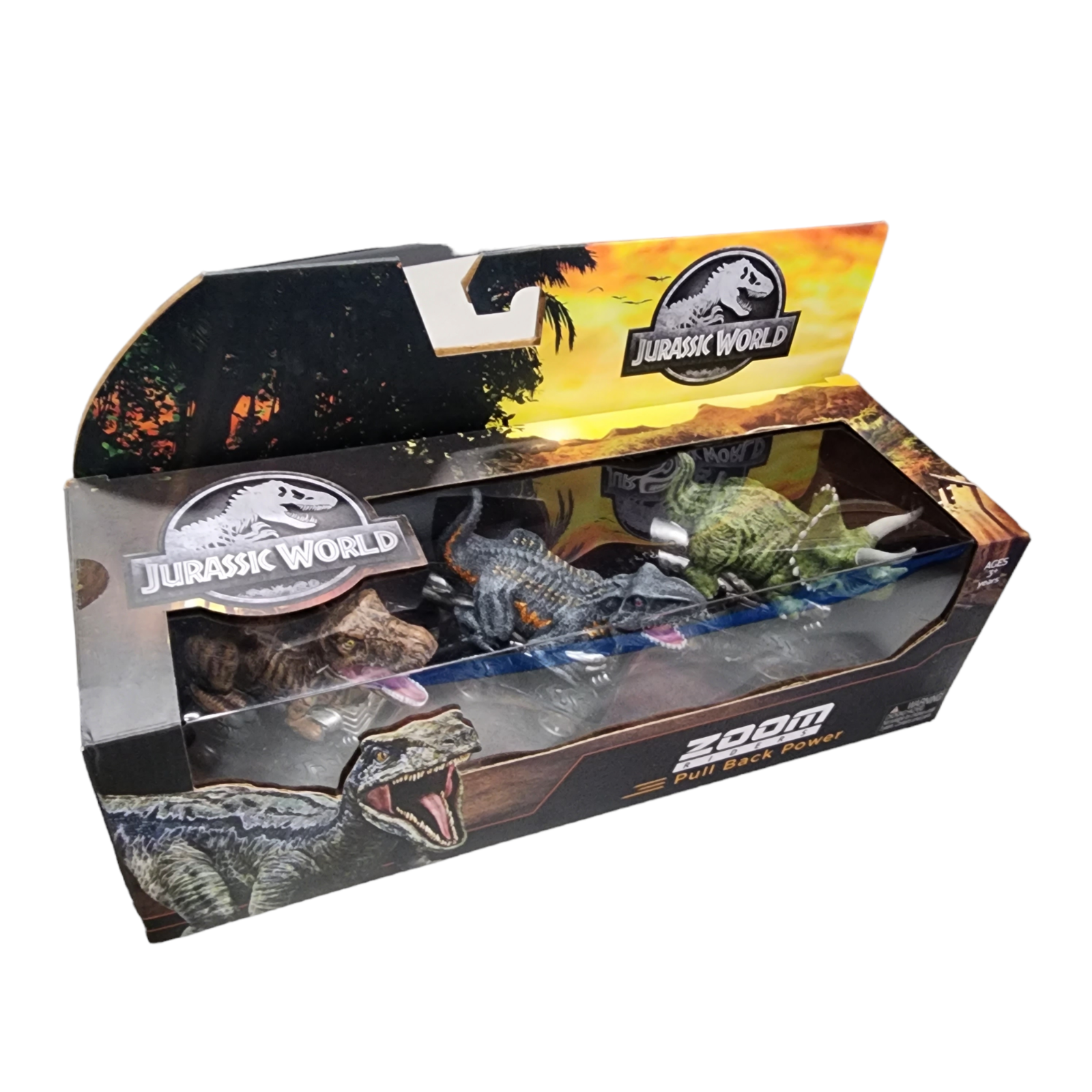 Jurassic World Zoom Riders Dinosaur Cars Pull Back Power Race and Battle 3 Pack