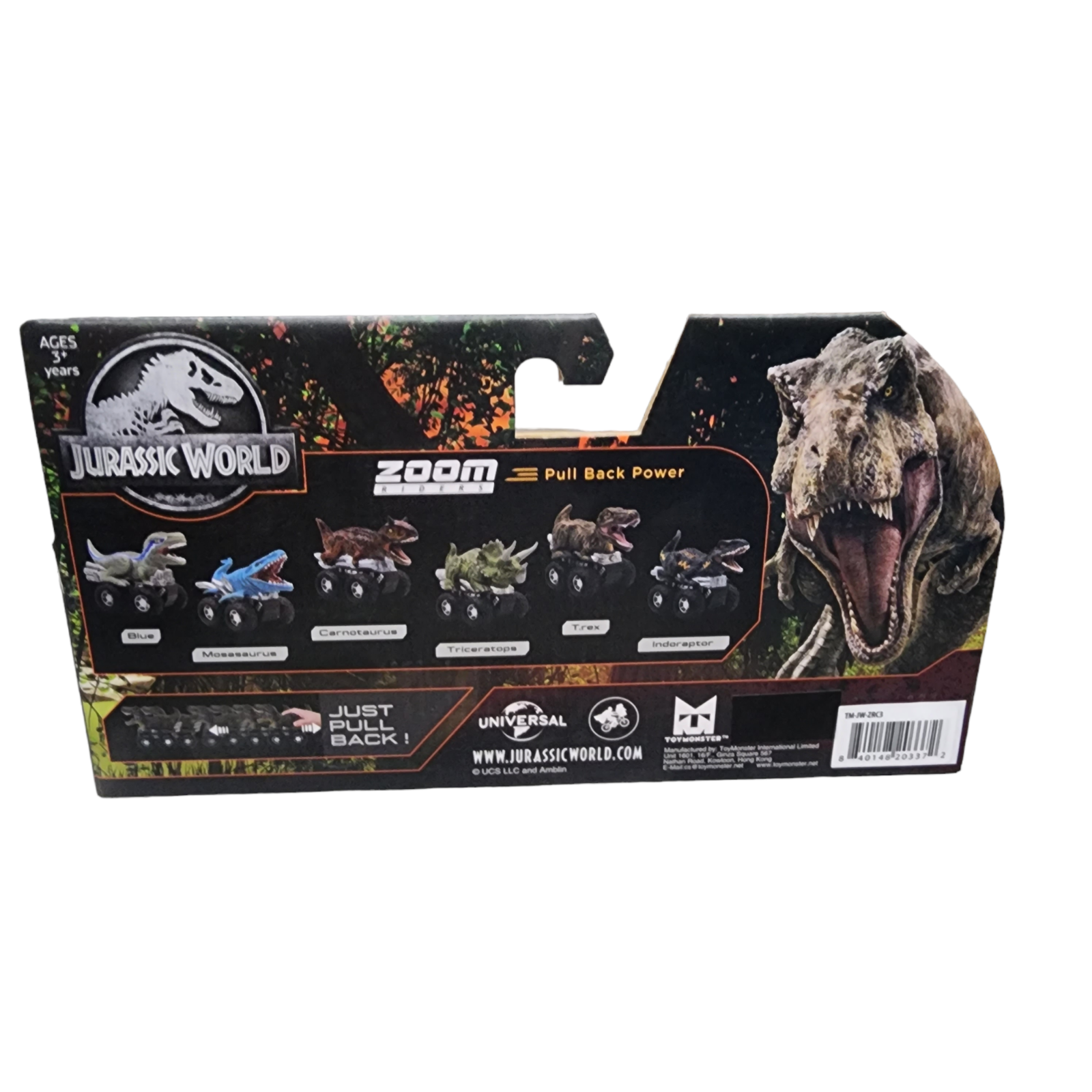 Jurassic World Zoom Riders Dinosaur Cars Pull Back Power Race and Battle 3 Pack