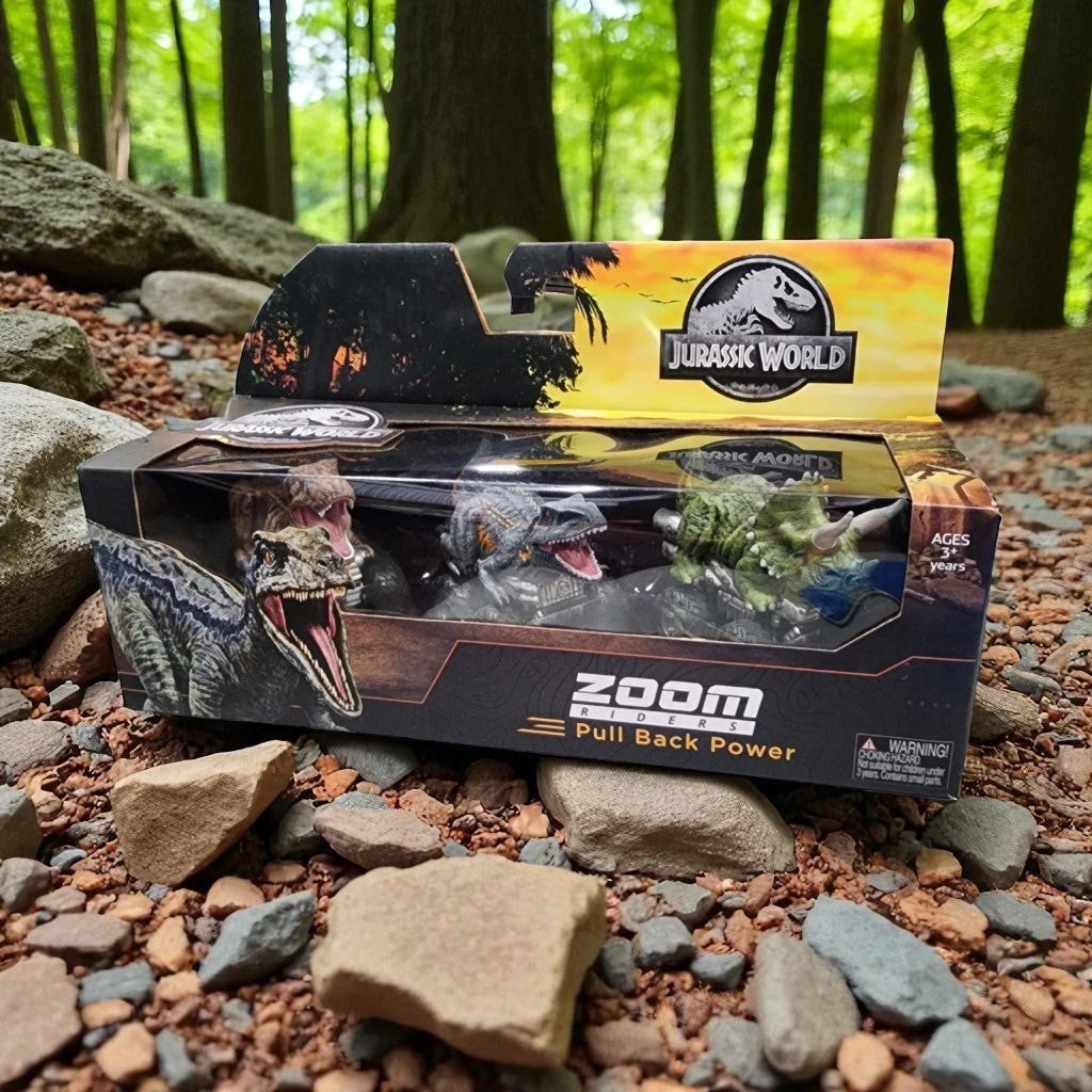 Jurassic World Zoom Riders Dinosaur Cars Pull Back Power Race and Battle 3 Pack
