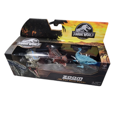 Jurassic World Zoom Riders Pull Back Power Dinosaur Cars Race and Battle - 3 Pk