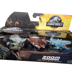 Jurassic World Zoom Riders Pull Back Power Dinosaur Cars Race and Battle - 3 Pk