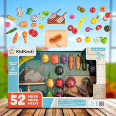 KidKraft Chop It Up Wood Food Grocery Cooking with Knife Block Play Knives 52pc