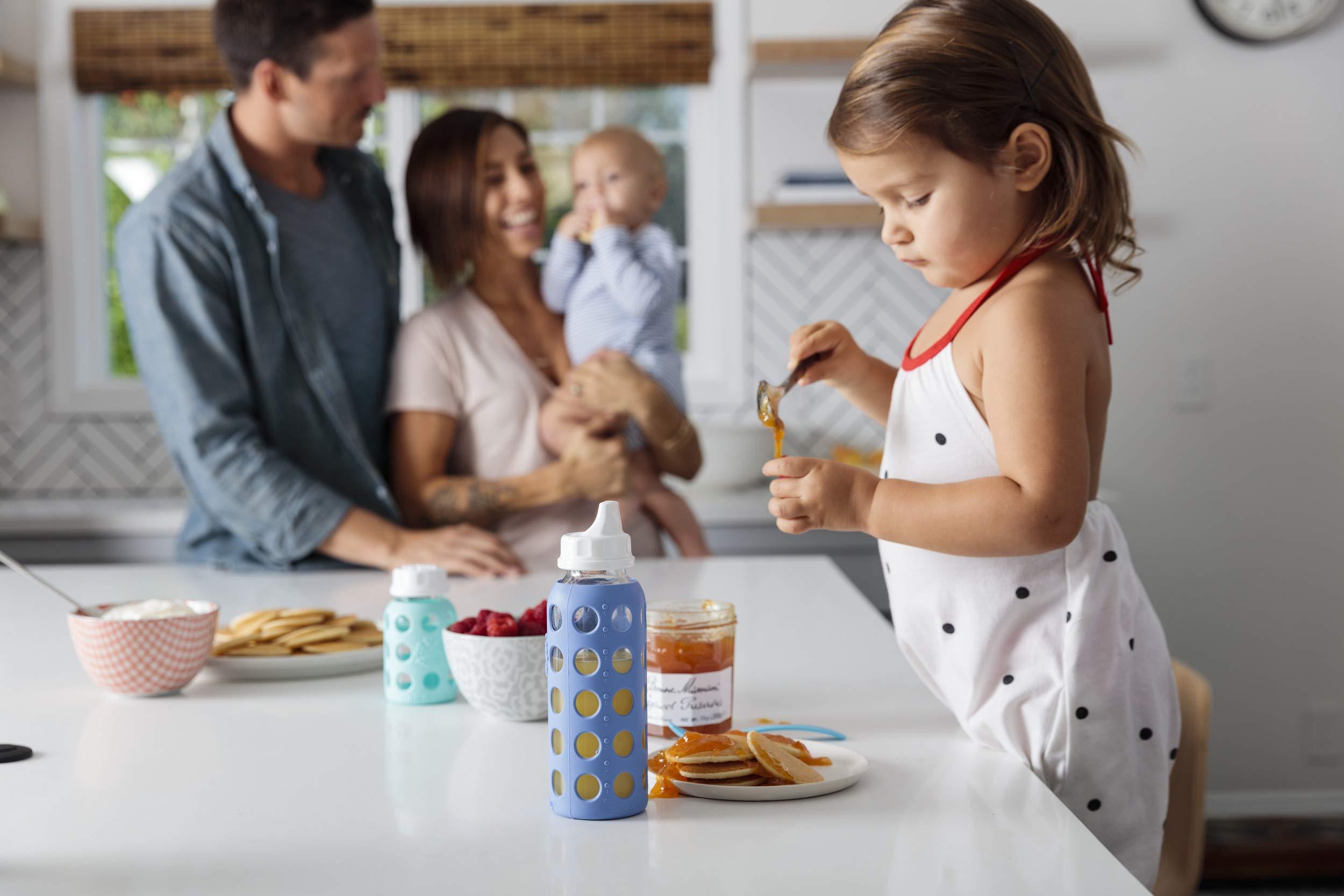 Lifefactory 4 Bottle Starter Set (2) 4-Ounce Baby Bottle in Mint/Lavender (2) 9-Ounce Baby Bottle in Kale/Grape (2) Flat Caps (2) Sippy Caps (2) Stage 2 Nipples